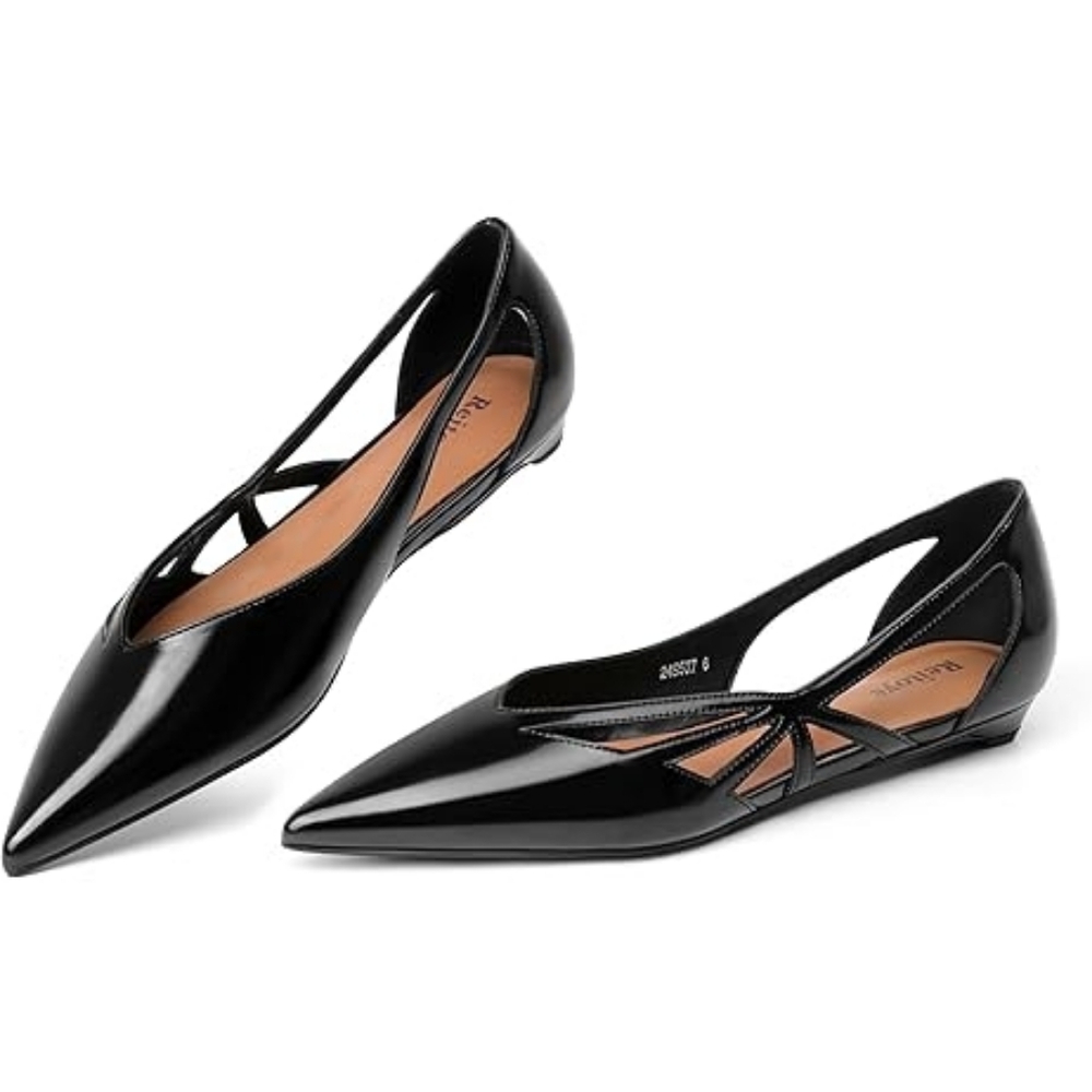 New Reitoye FlatsClosed Pointed Toe Ballet Flat Black faux leather Cutout Size 8